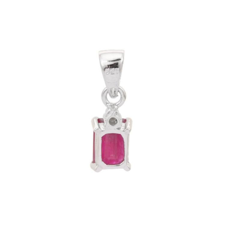 Modern Dainty Ruby Diamond Everyday Pendant Necklace in Sterling Silver for Her  For Sale