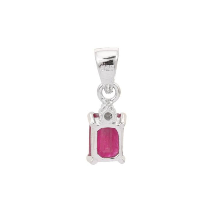 Modern Dainty Ruby Diamond Everyday Pendant Necklace in Sterling Silver for Mom Gift For Sale