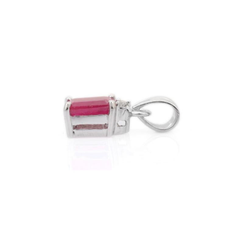 Octagon Cut Dainty Ruby Diamond Everyday Pendant Necklace in Sterling Silver for Mom Gift For Sale