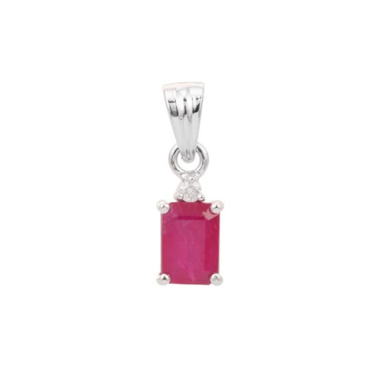 Dainty Ruby Diamond Everyday Pendant Necklace in Sterling Silver for Her  In New Condition For Sale In Houston, TX