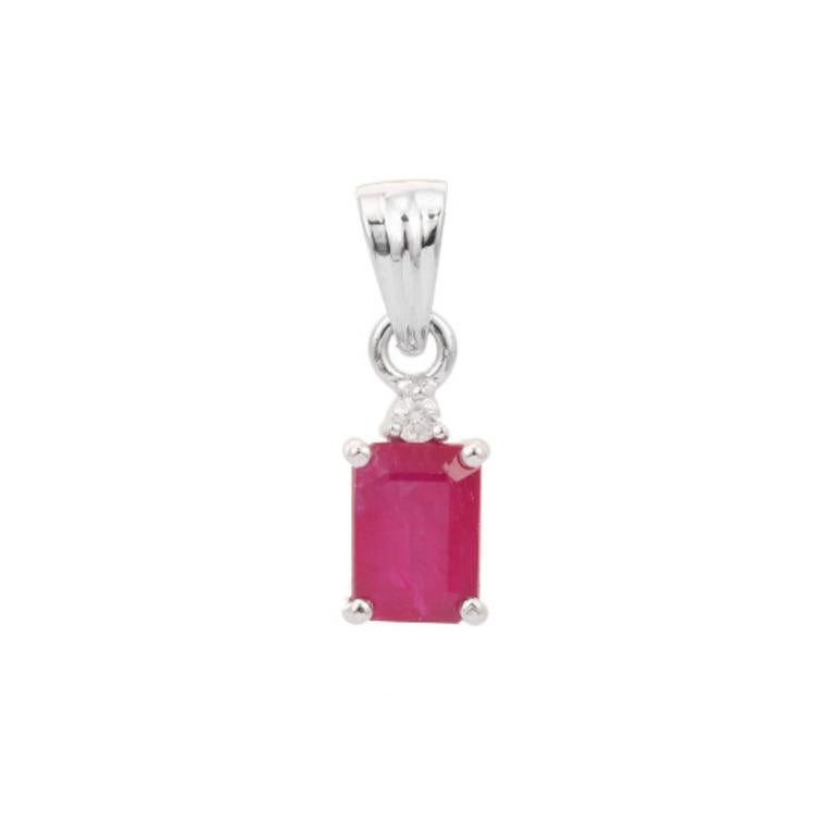 Dainty Ruby Diamond Everyday Pendant Necklace in Sterling Silver for Mom Gift In New Condition For Sale In New York, NY
