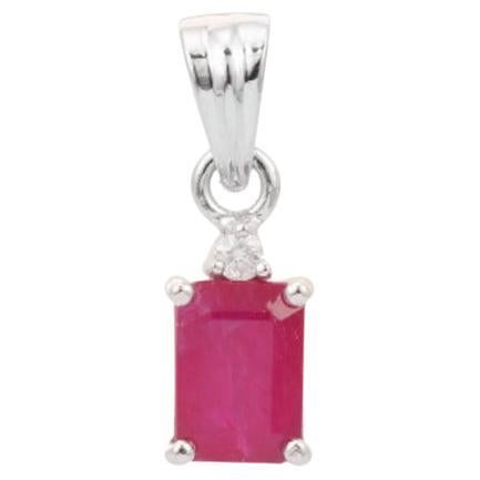 Dainty Ruby Diamond Everyday Pendant Necklace in Sterling Silver for Her  For Sale