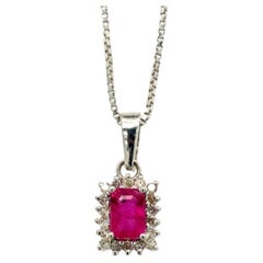 Dainty Ruby Diamond Halo Pendant Necklace in .925 Sterling Silver for Her