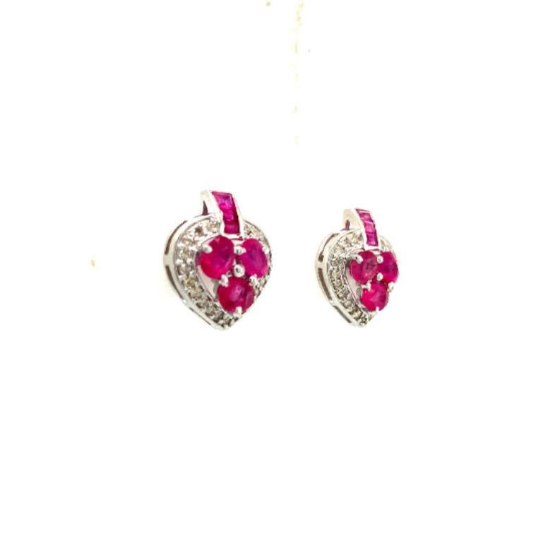 Art Nouveau Dainty Ruby Diamond Heart Studs EarringGift for Fiance in 925 Sterling Silver For Sale