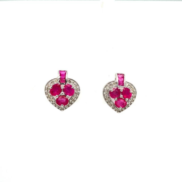 Women's Dainty Ruby Diamond Heart Studs EarringGift for Fiance in 925 Sterling Silver For Sale