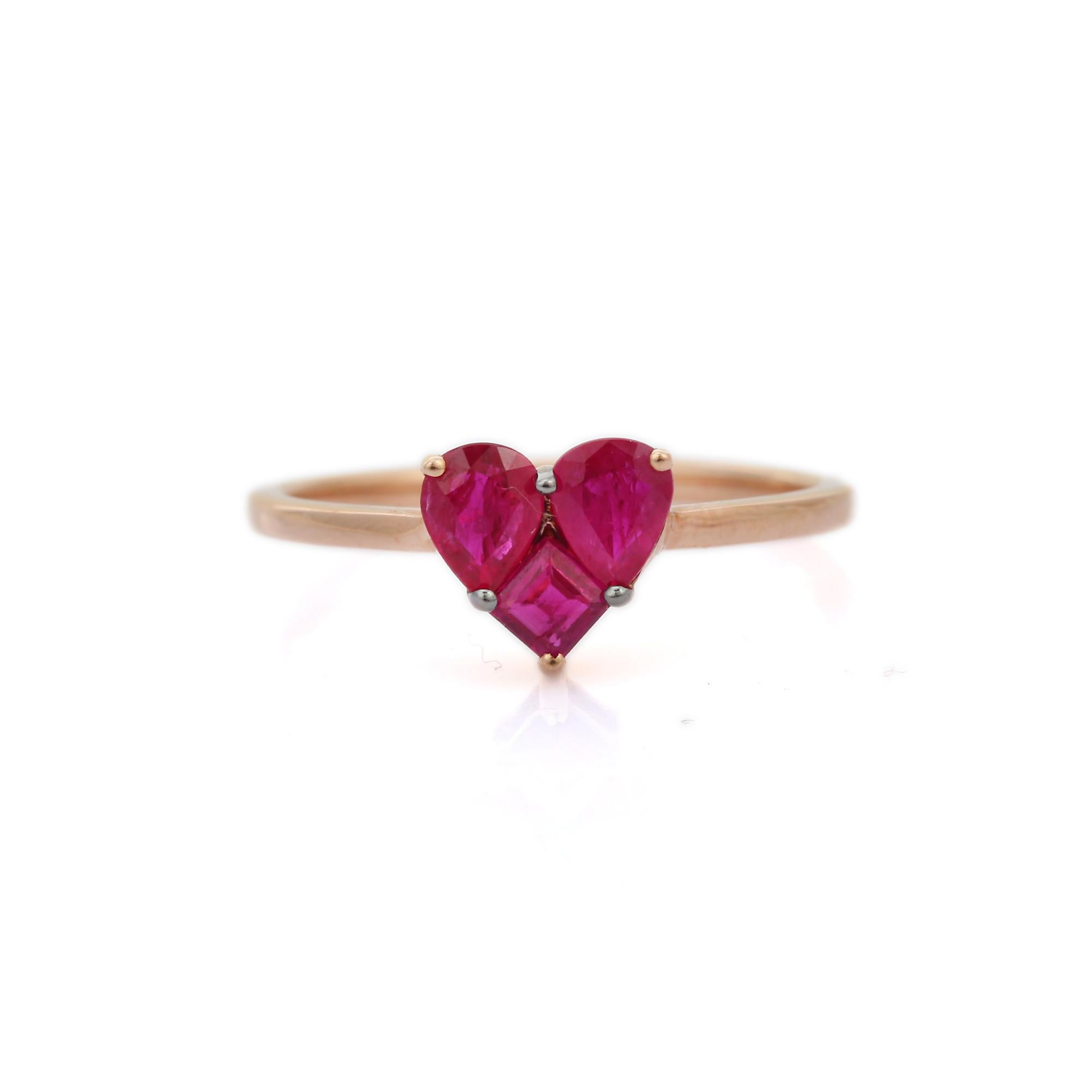 For Sale:  Dainty Ruby Heart Promise Ring Made in 18k Solid Rose Gold 3