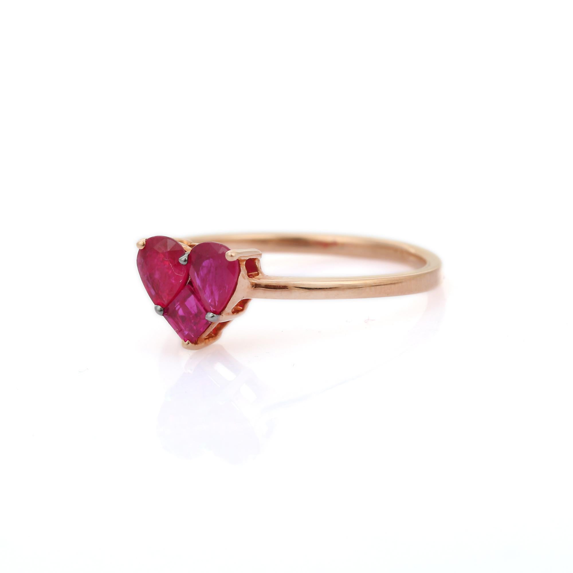 For Sale:  Dainty Ruby Heart Promise Ring Made in 18k Solid Rose Gold 4