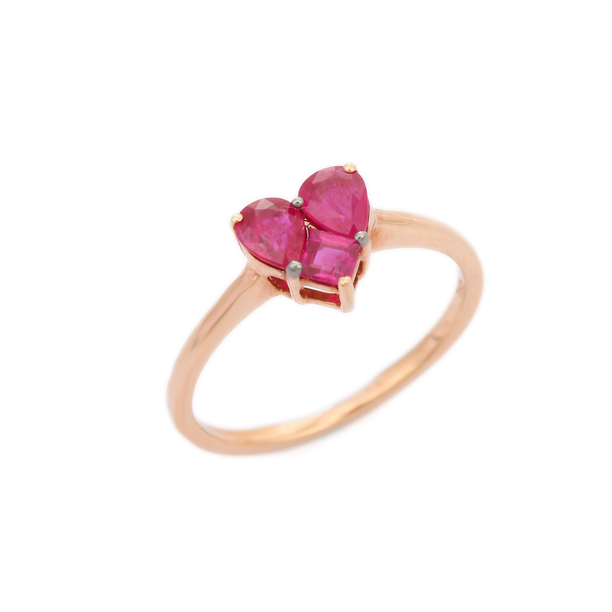 For Sale:  Dainty Ruby Heart Promise Ring Made in 18k Solid Rose Gold 7