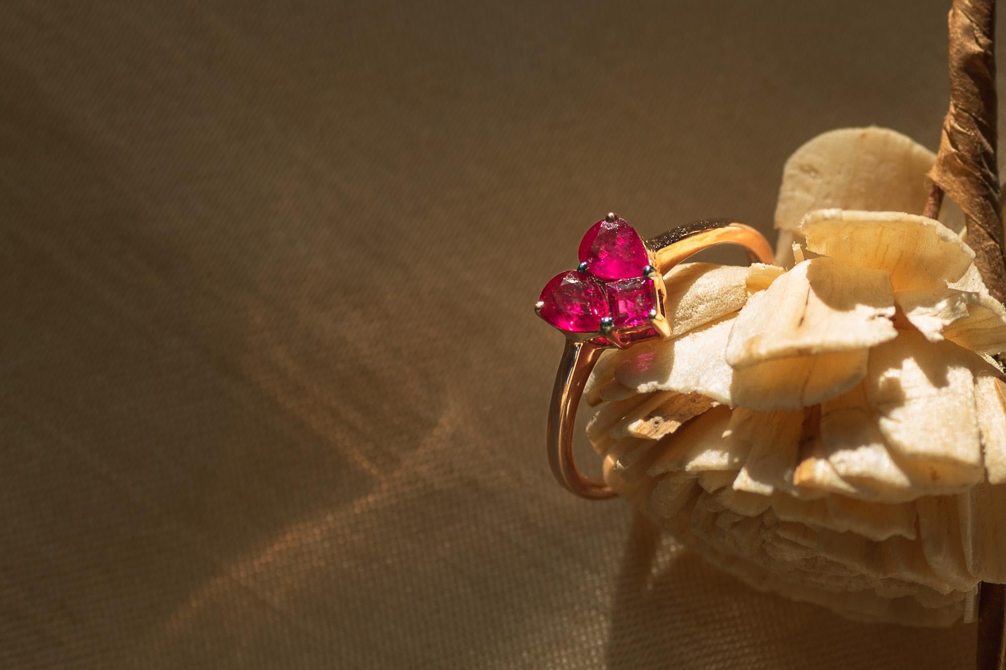 For Sale:  Dainty Ruby Heart Promise Ring Made in 18k Solid Rose Gold 2