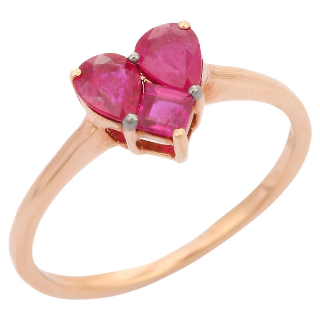 For Sale:  Dainty Ruby Heart Promise Ring Made in 18k Solid Rose Gold