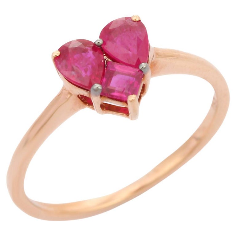 Customizable Dainty Ruby Heart Promise Ring Made in 18k Solid Rose
