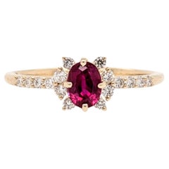 Dainty Ruby Ring w Natural Diamond Accents in 14K Yellow Gold Oval Cut 5.3x4mm