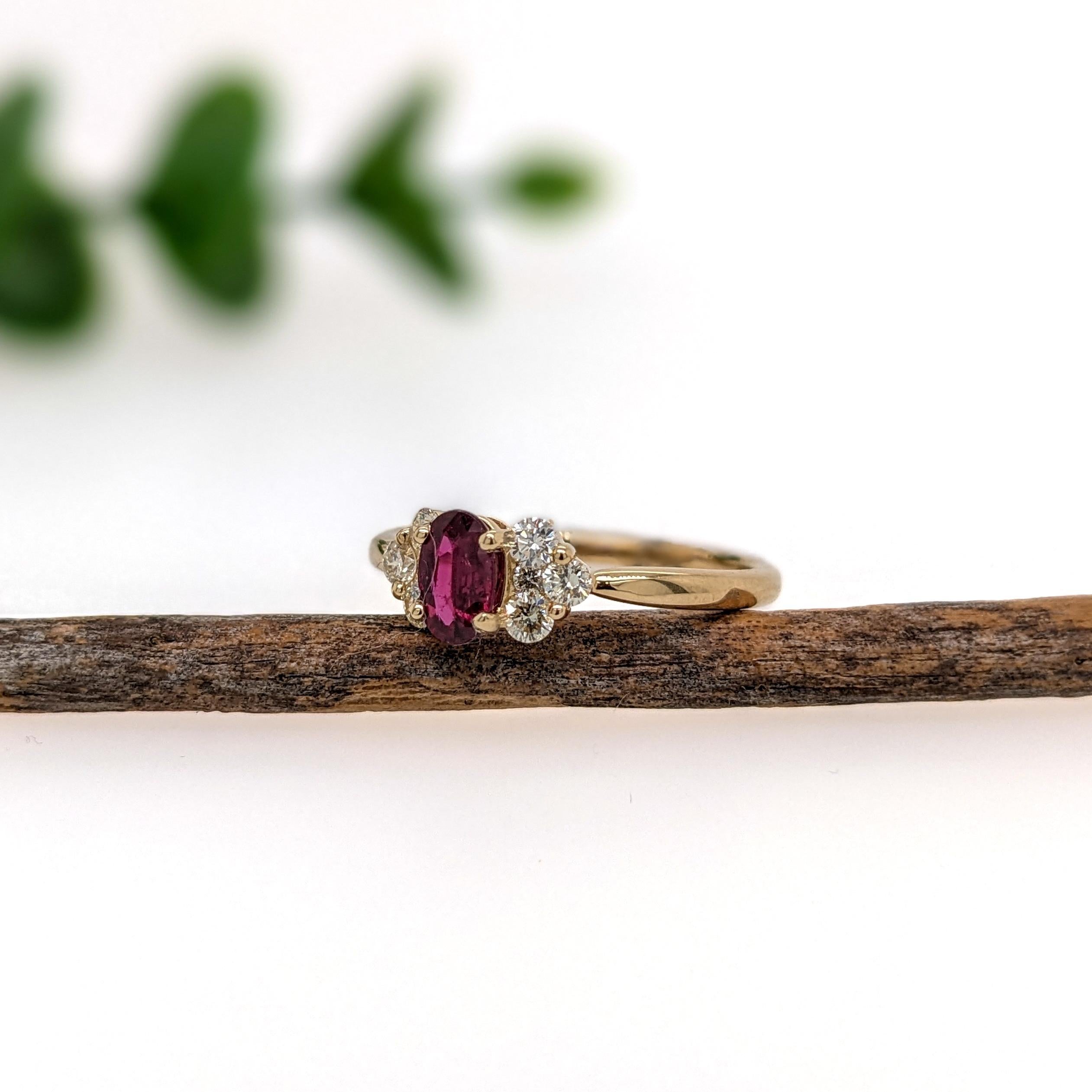 Oval Cut Dainty Ruby Ring w Natural Diamond Accents in Solid 14K Yellow Gold  Oval 6x4mm For Sale