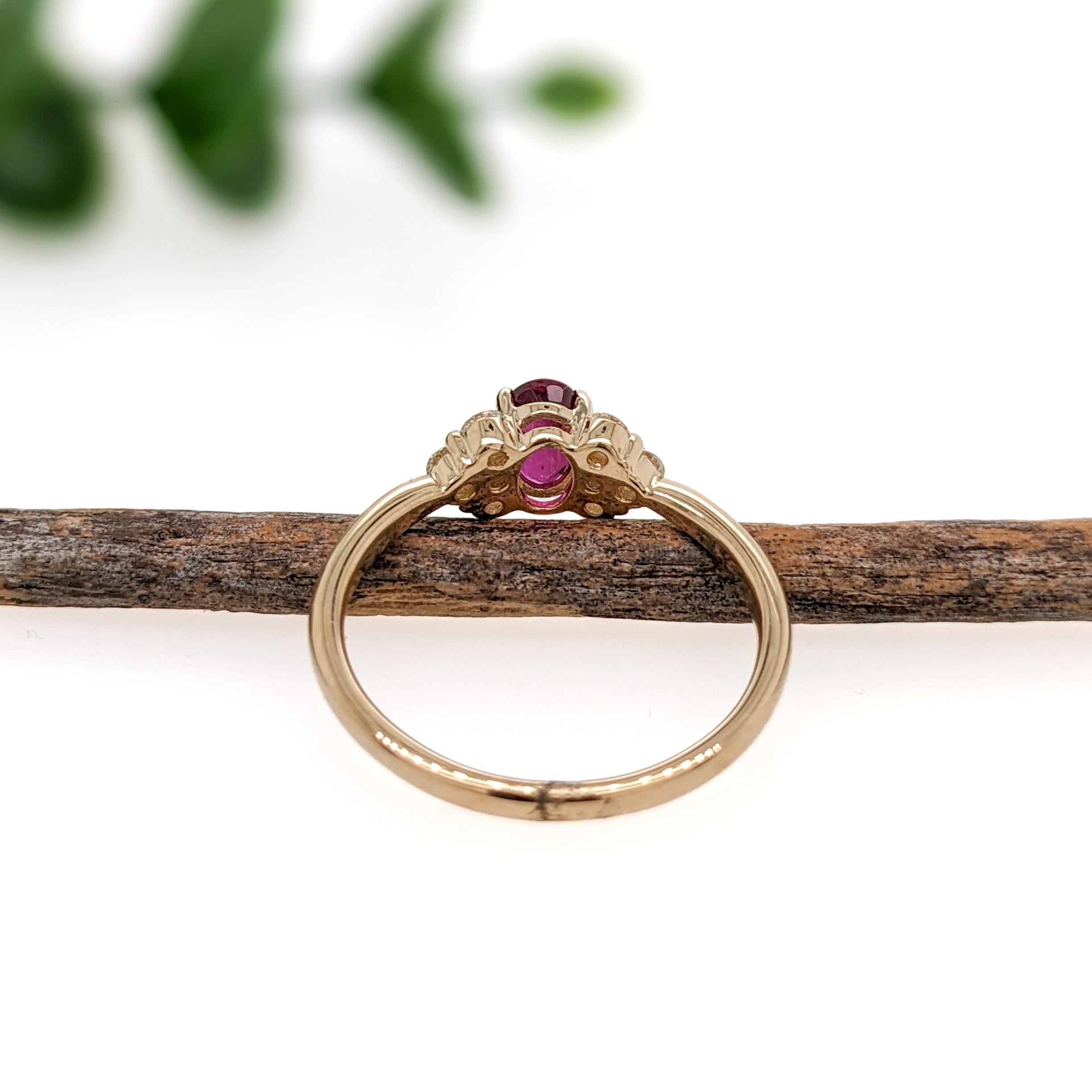 Women's Dainty Ruby Ring w Natural Diamond Accents in Solid 14K Yellow Gold  Oval 6x4mm For Sale
