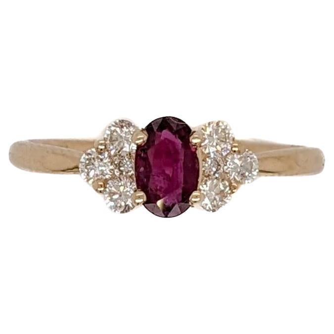 Dainty Ruby Ring w Natural Diamond Accents in Solid 14K Yellow Gold  Oval 6x4mm For Sale