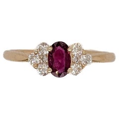 Dainty Ruby Ring w Natural Diamond Accents in Solid 14K Yellow Gold  Oval 6x4mm