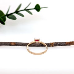 Dainty Ruby Ring w Natural Diamond Pave Shank in Solid 14K Gold  EM 5x3mm