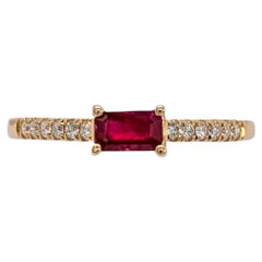 Dainty Ruby Ring w Natural Diamond Pave Shank in Solid 14K Gold  EM 5x3mm