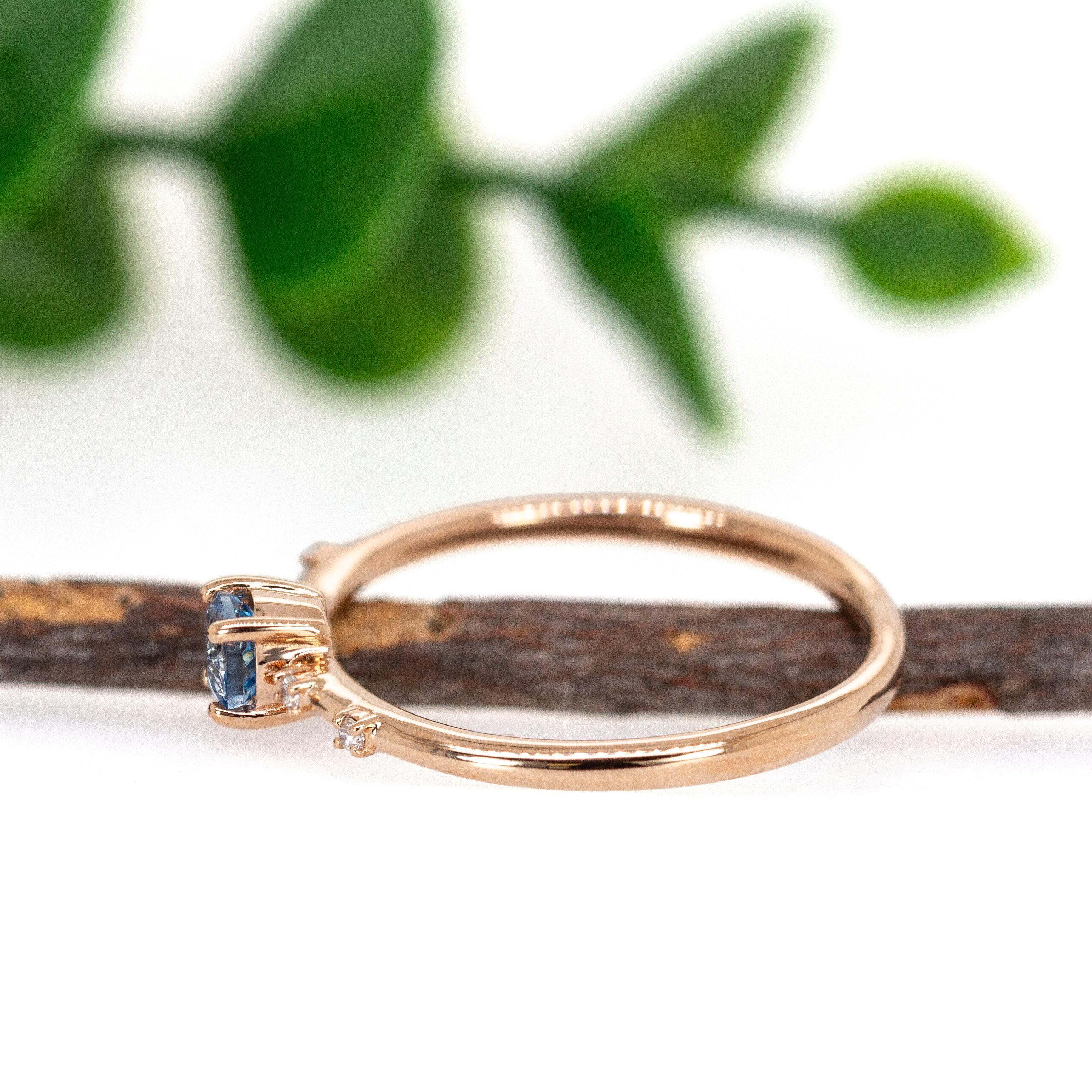 Delicado Anillo de Aguamarina Santa María con Detalles de Diamantes Naturales en Oro Rosa de 14K en Nuevo estado para la venta en Columbus, OH
