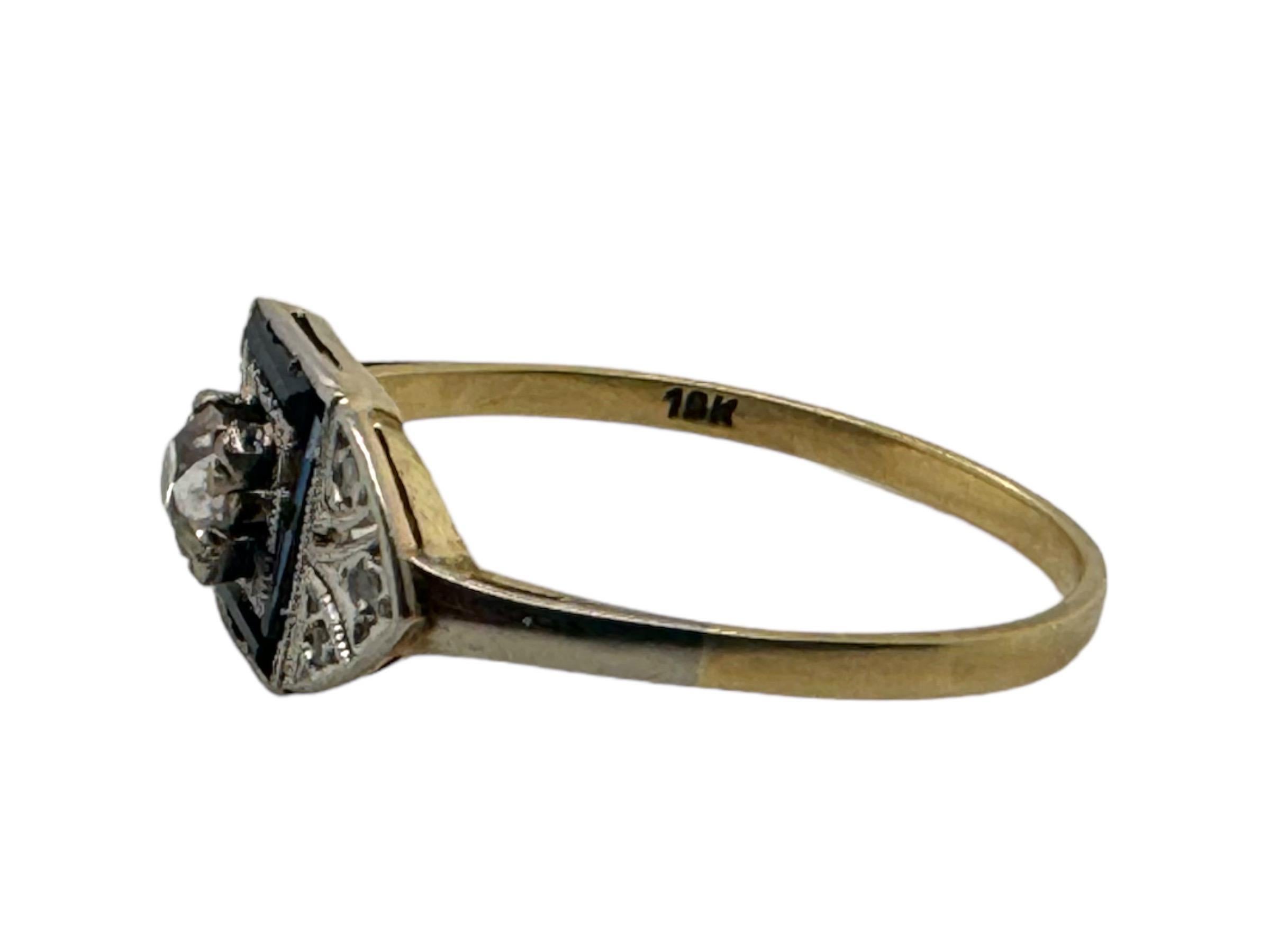 Women's Dainty Sapphire & Diamond Art Deco Era Ring 18K Yellow White Gold For Sale