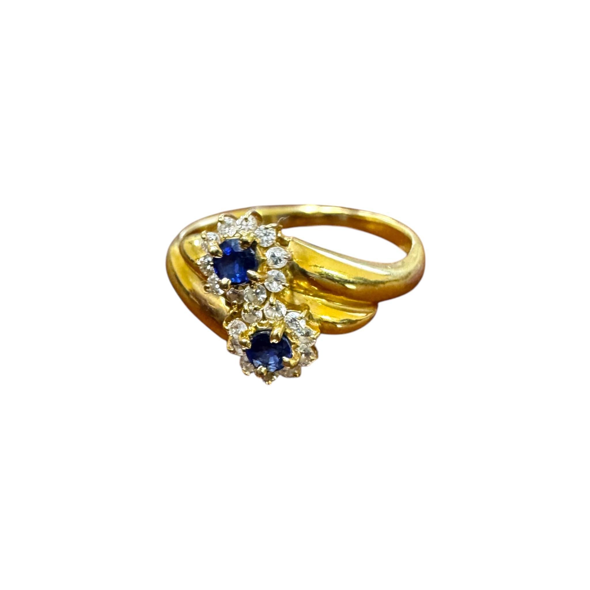 Bague fleur saphir et diamant en or jaune 18K en vente 1