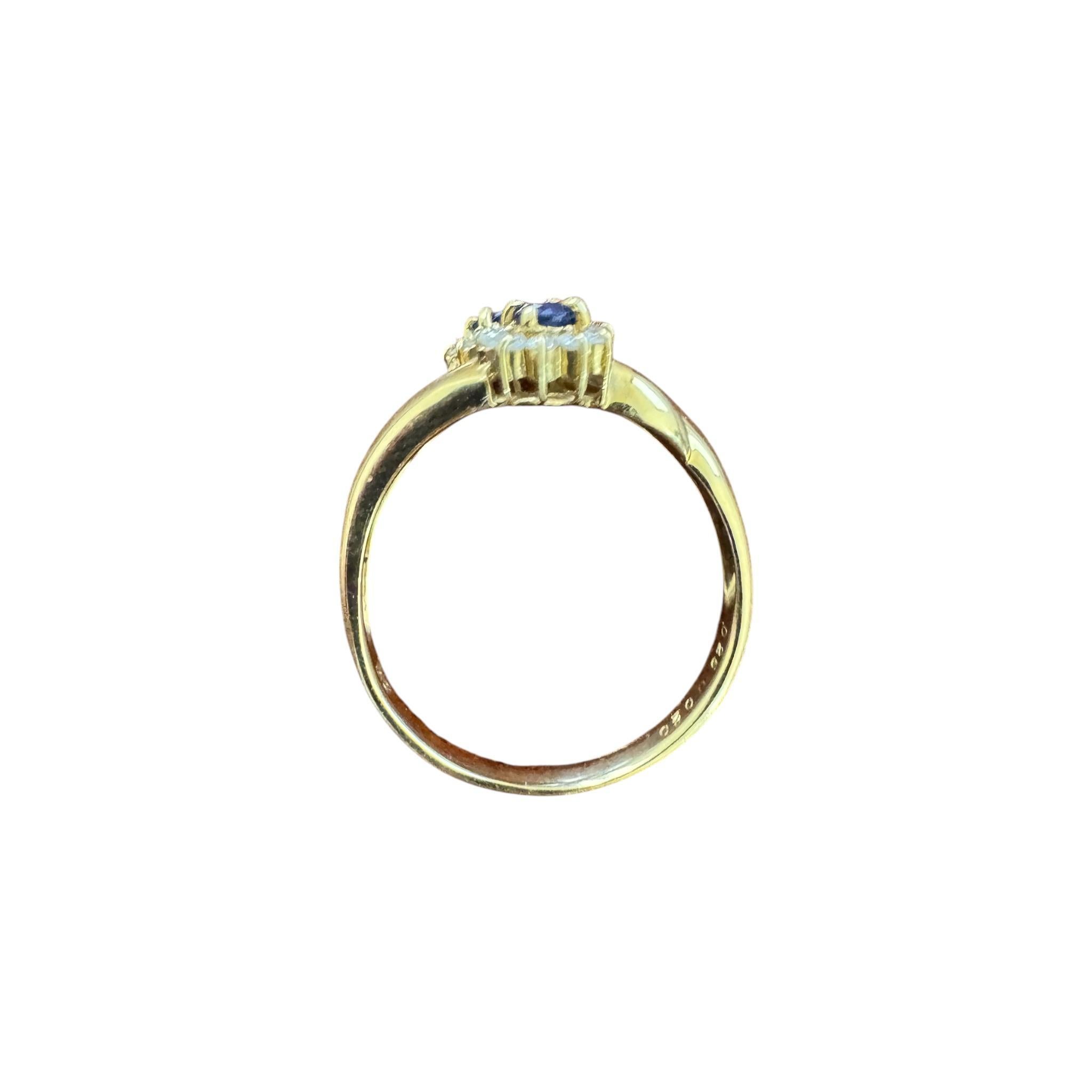 Bague fleur saphir et diamant en or jaune 18K en vente 3