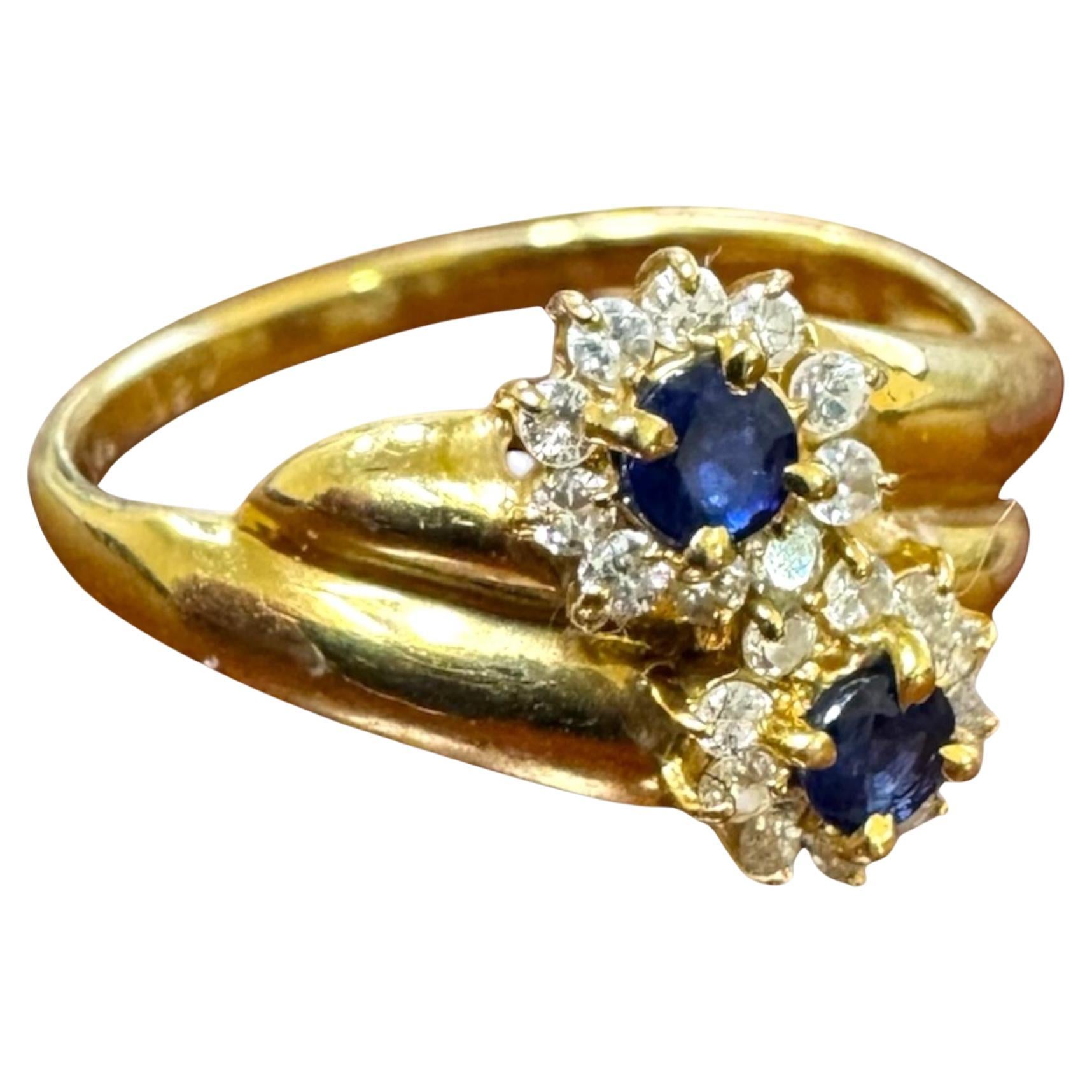 Dainty Sapphire & Diamond Flower Ring 18K Yellow Gold
