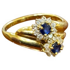 Anillo Flor Zafiro y Diamante Oro Amarillo 18K