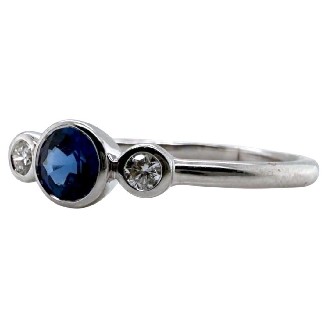 Dainty Sapphire 
Diamond Three Stone Ring 18K White Gold