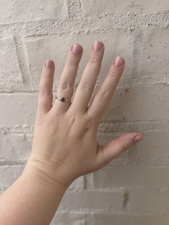 Dainty Sapphire & Diamond Three Stone Ring 18K Yellow Gold