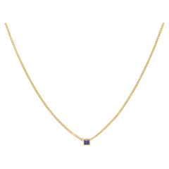 Dainty Sapphire Necklace, 18K Gold Square Cut Sapphire