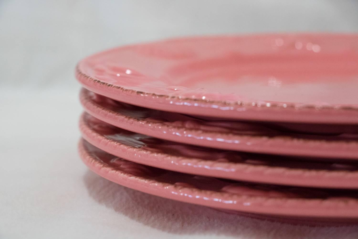Modern Dainty Set of Four Punch Pink Seashell Design Tableware, Add a Pop of Spring