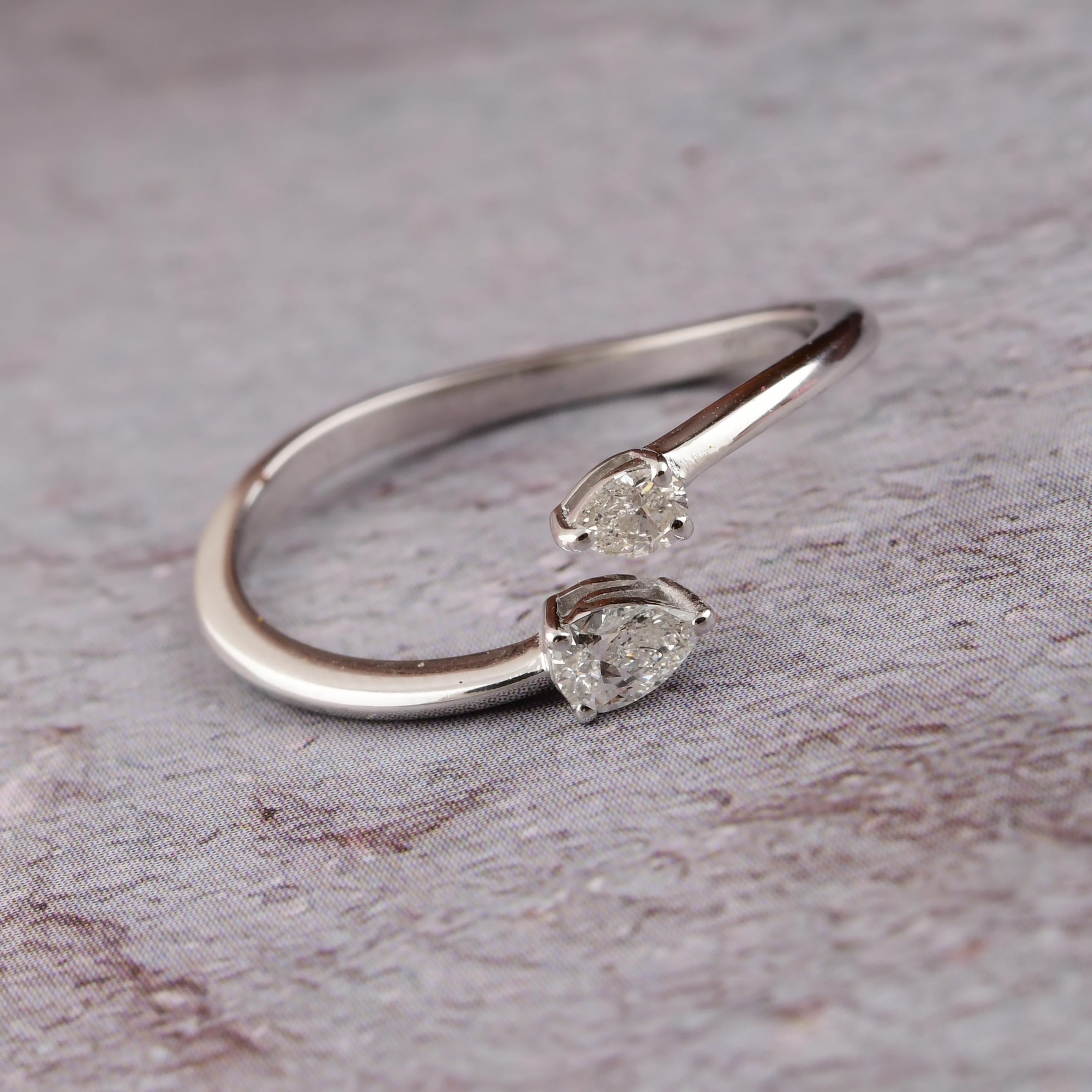 For Sale:  Dainty SI Clarity HI Color Diamond Open Ring 14k Solid White Gold 11