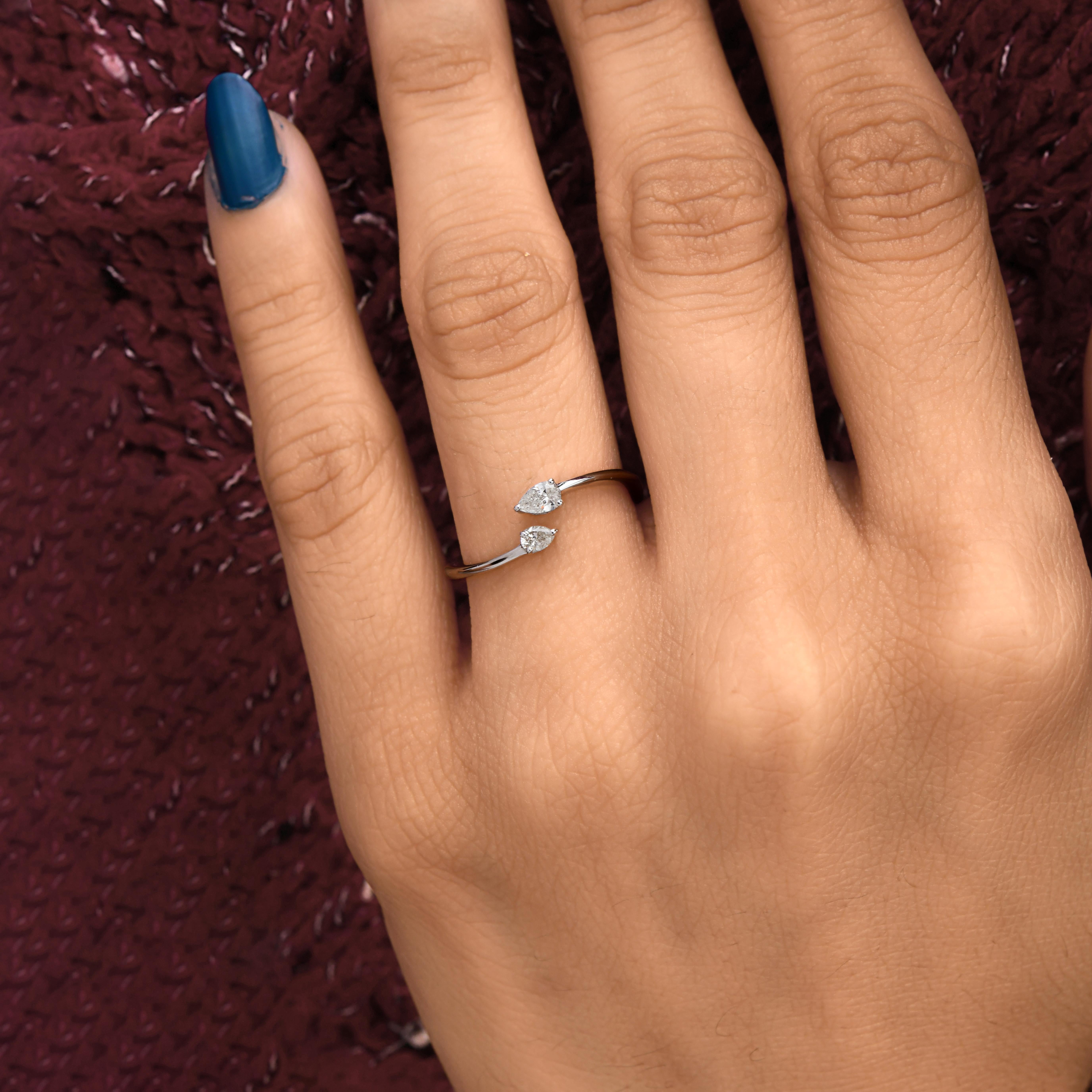 For Sale:  Dainty SI Clarity HI Color Diamond Open Ring 14k Solid White Gold 7