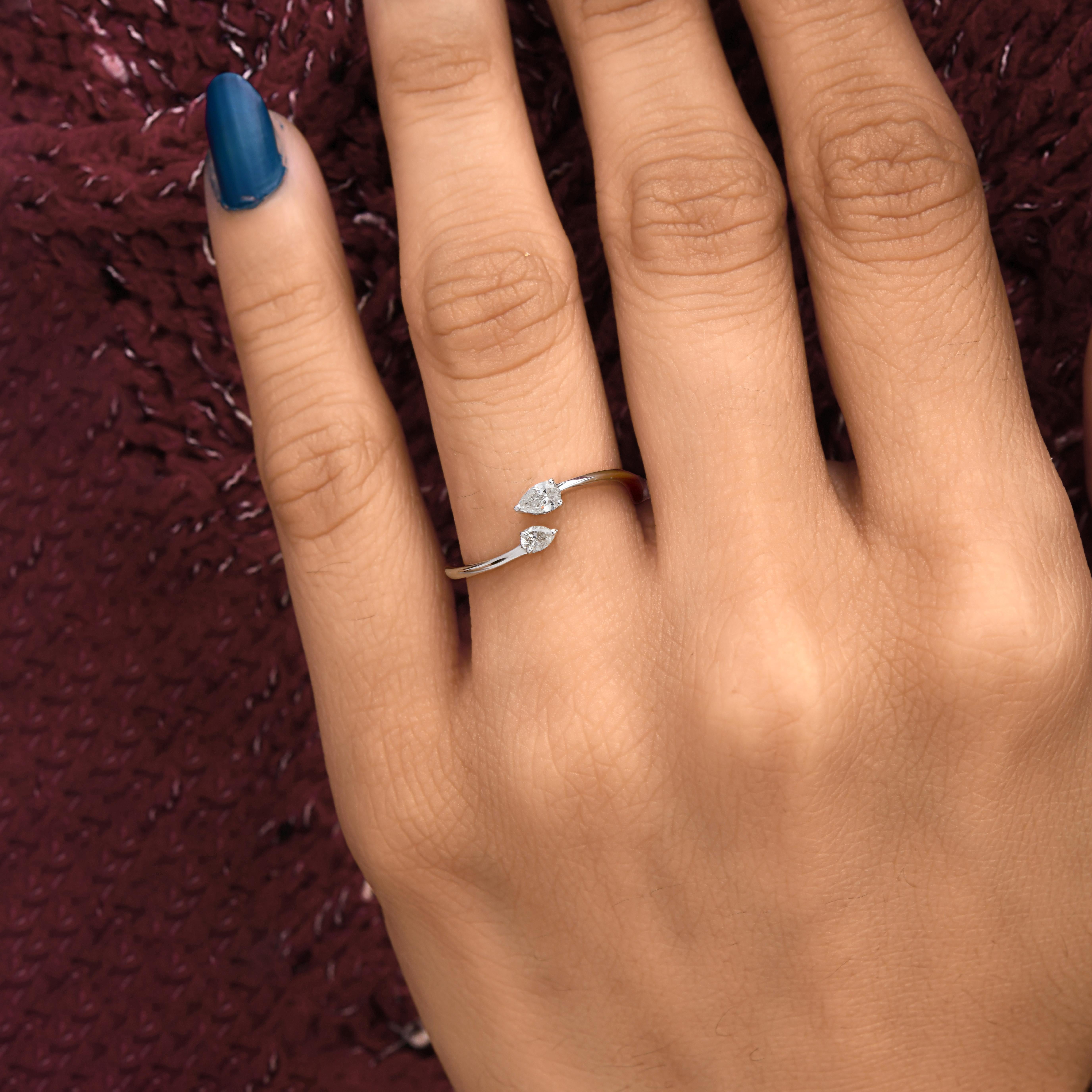 For Sale:  Dainty SI Clarity HI Color Diamond Open Ring 18k Solid White Gold 14