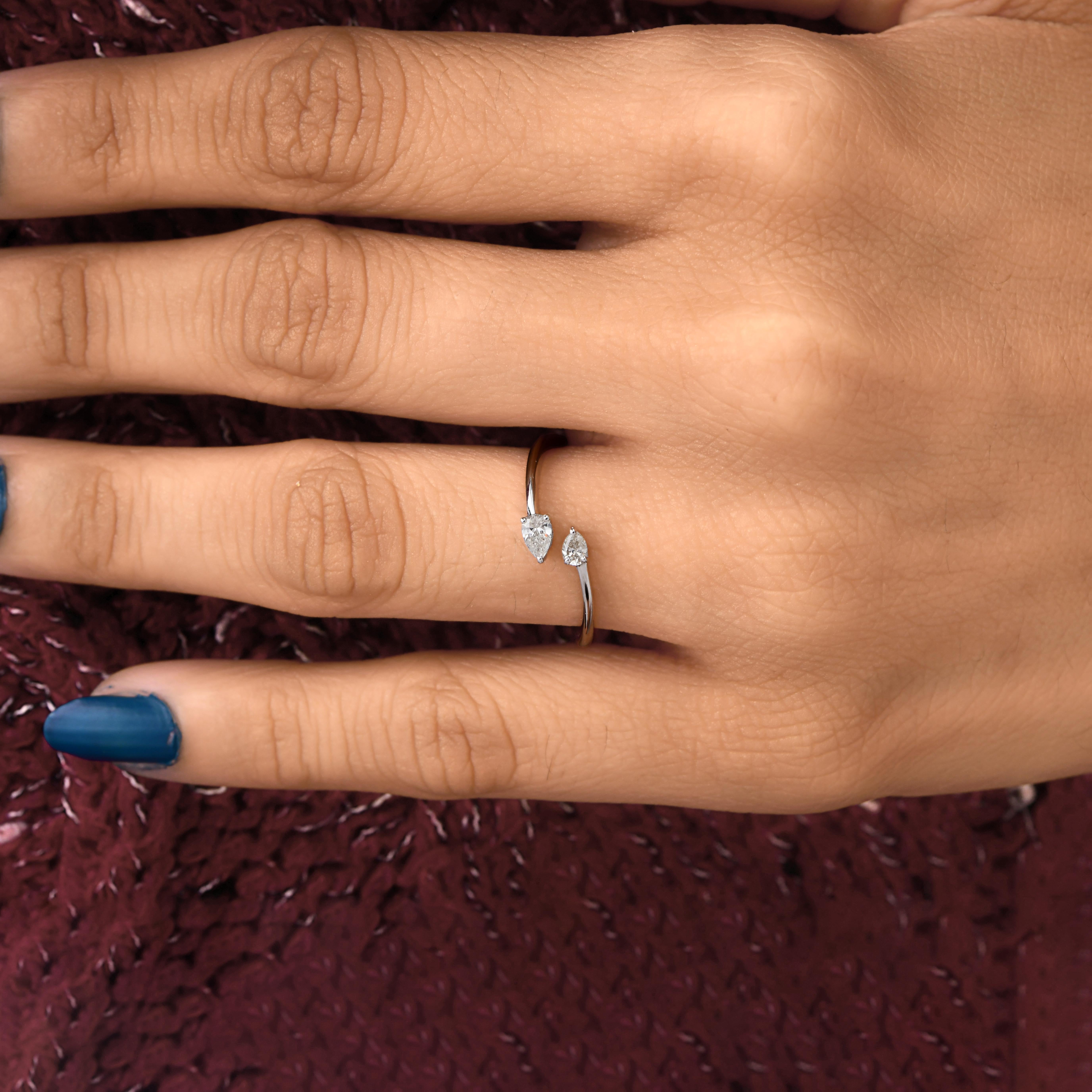 For Sale:  Dainty SI Clarity HI Color Diamond Open Ring 18k Solid White Gold 4