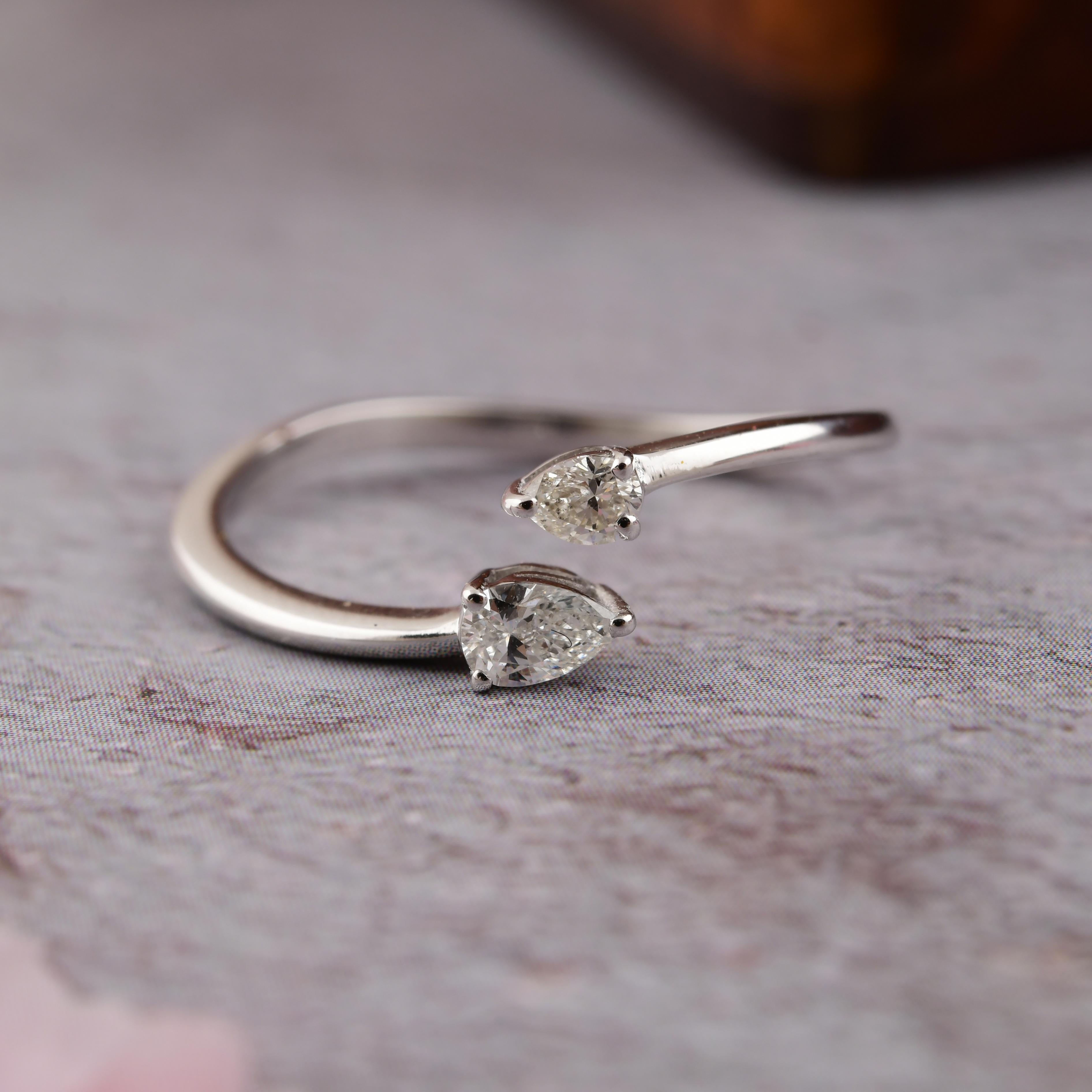 For Sale:  Dainty SI Clarity HI Color Diamond Open Ring 18k Solid White Gold 8