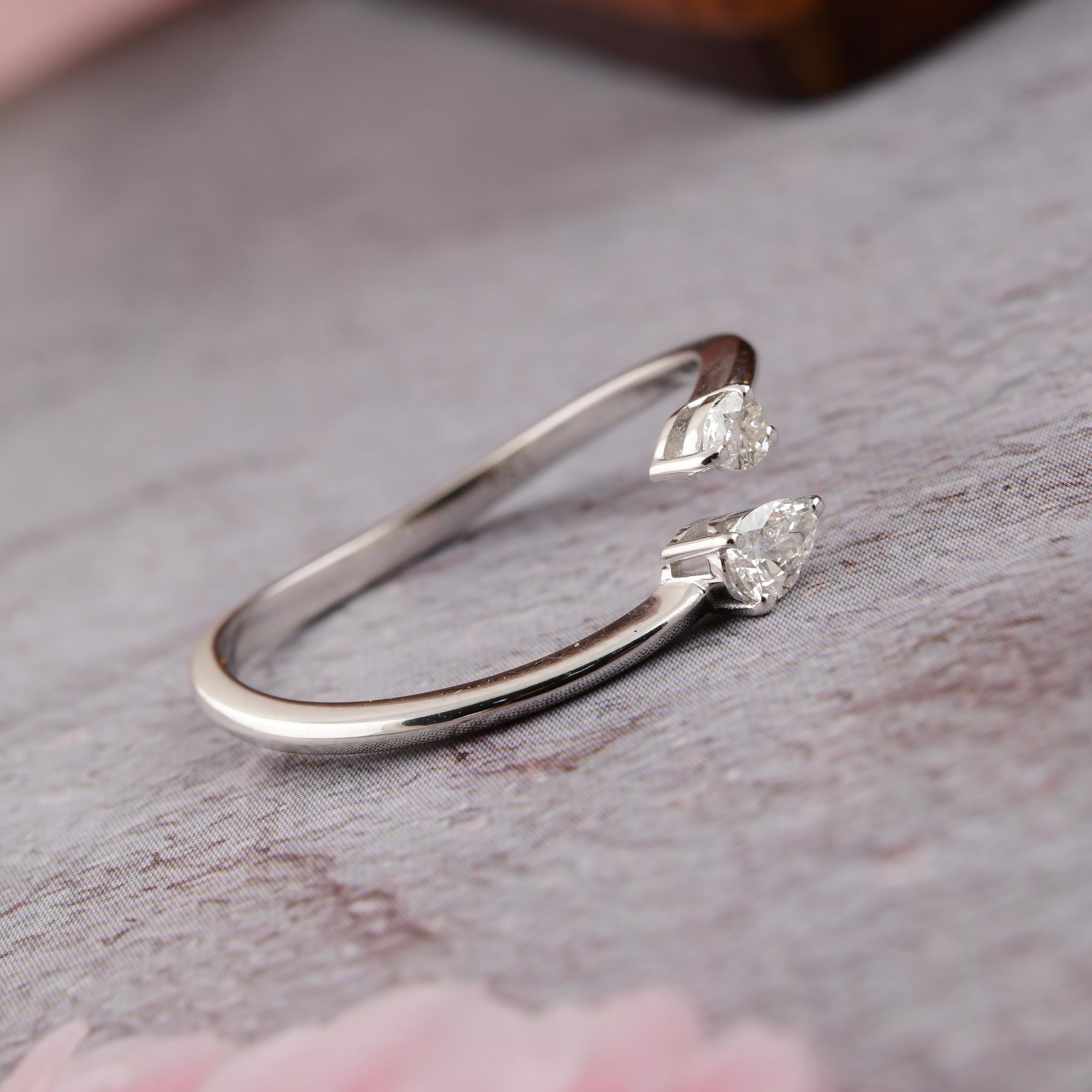 For Sale:  Dainty SI Clarity HI Color Diamond Open Ring 18k Solid White Gold 9