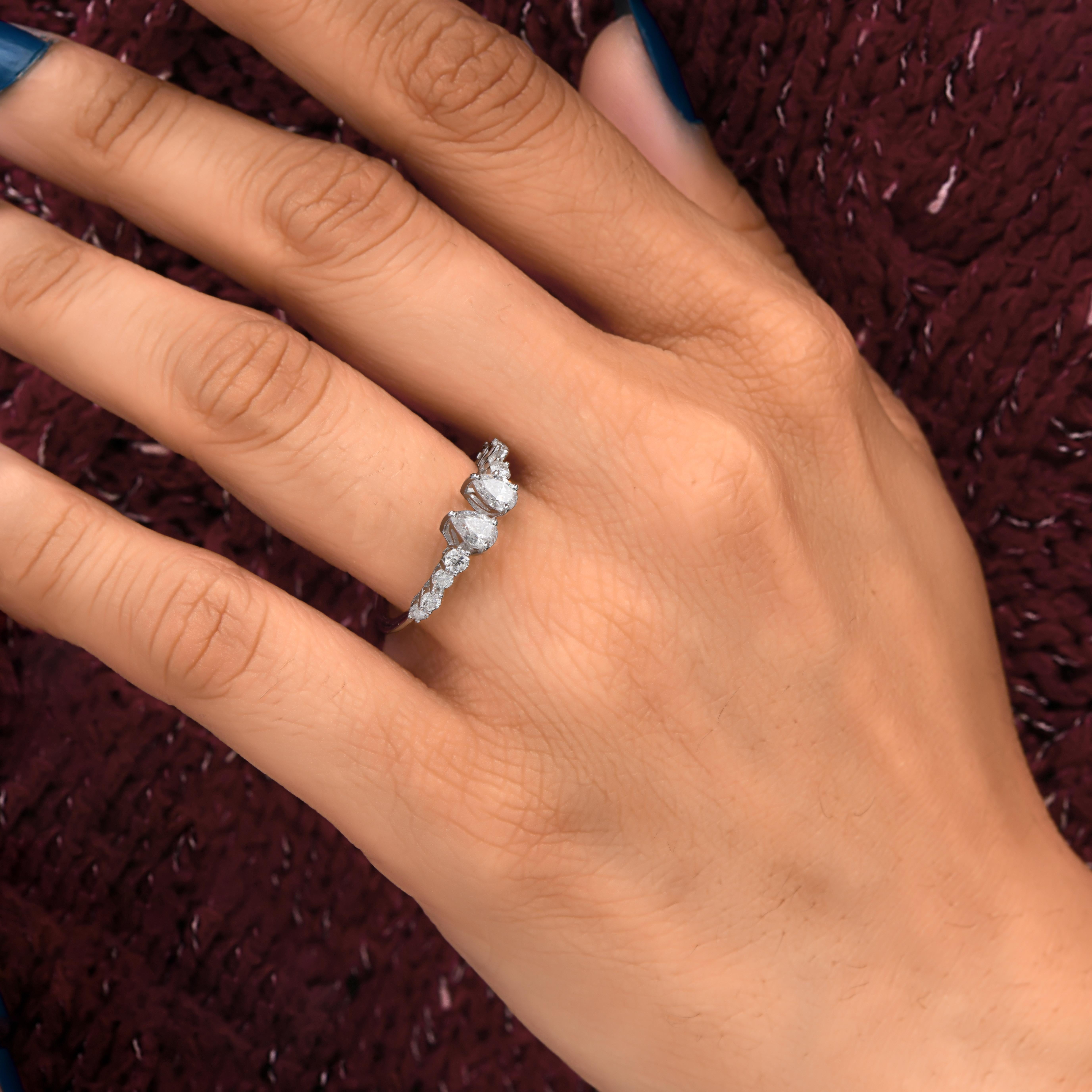 For Sale:  Dainty SI Clarity HI Color Diamond Open Ring Gift 18k Solid White Gold 2