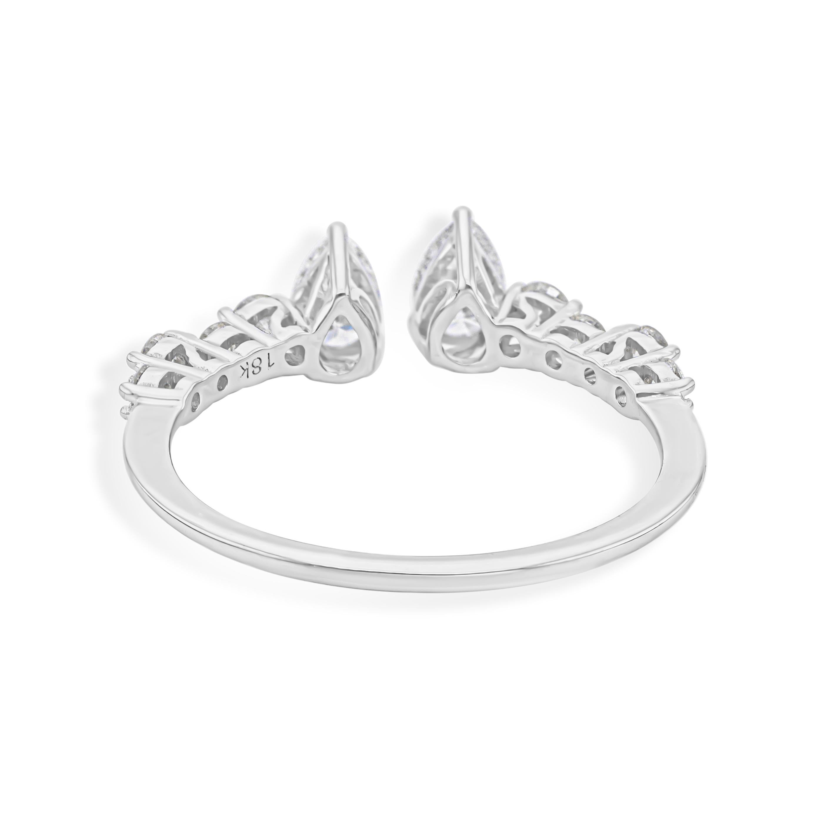 For Sale:  Dainty SI Clarity HI Color Diamond Open Ring Gift 18k Solid White Gold 3