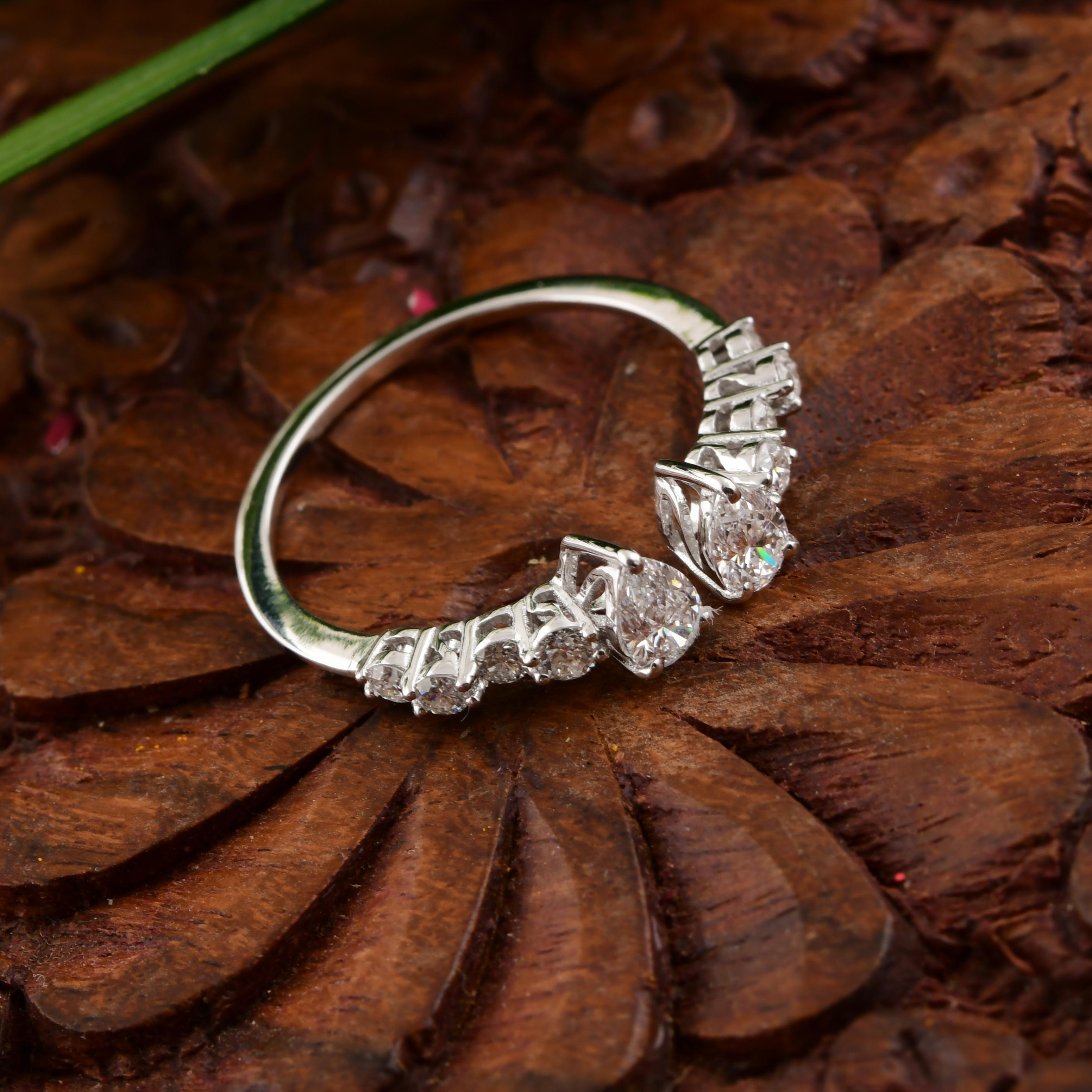 For Sale:  Dainty SI Clarity HI Color Diamond Open Ring Gift 18k Solid White Gold 5