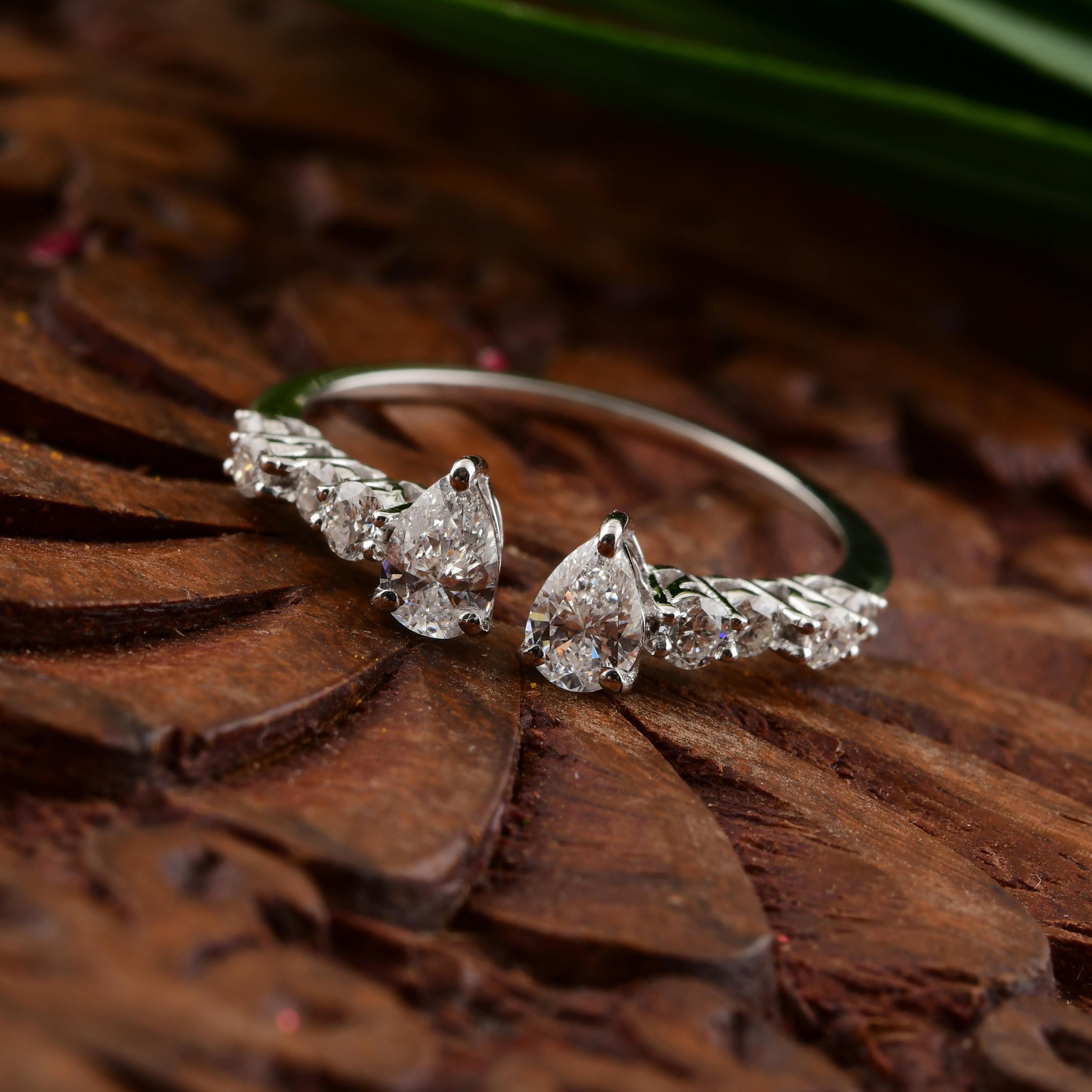 For Sale:  Dainty SI Clarity HI Color Diamond Open Ring Gift 18k Solid White Gold 6