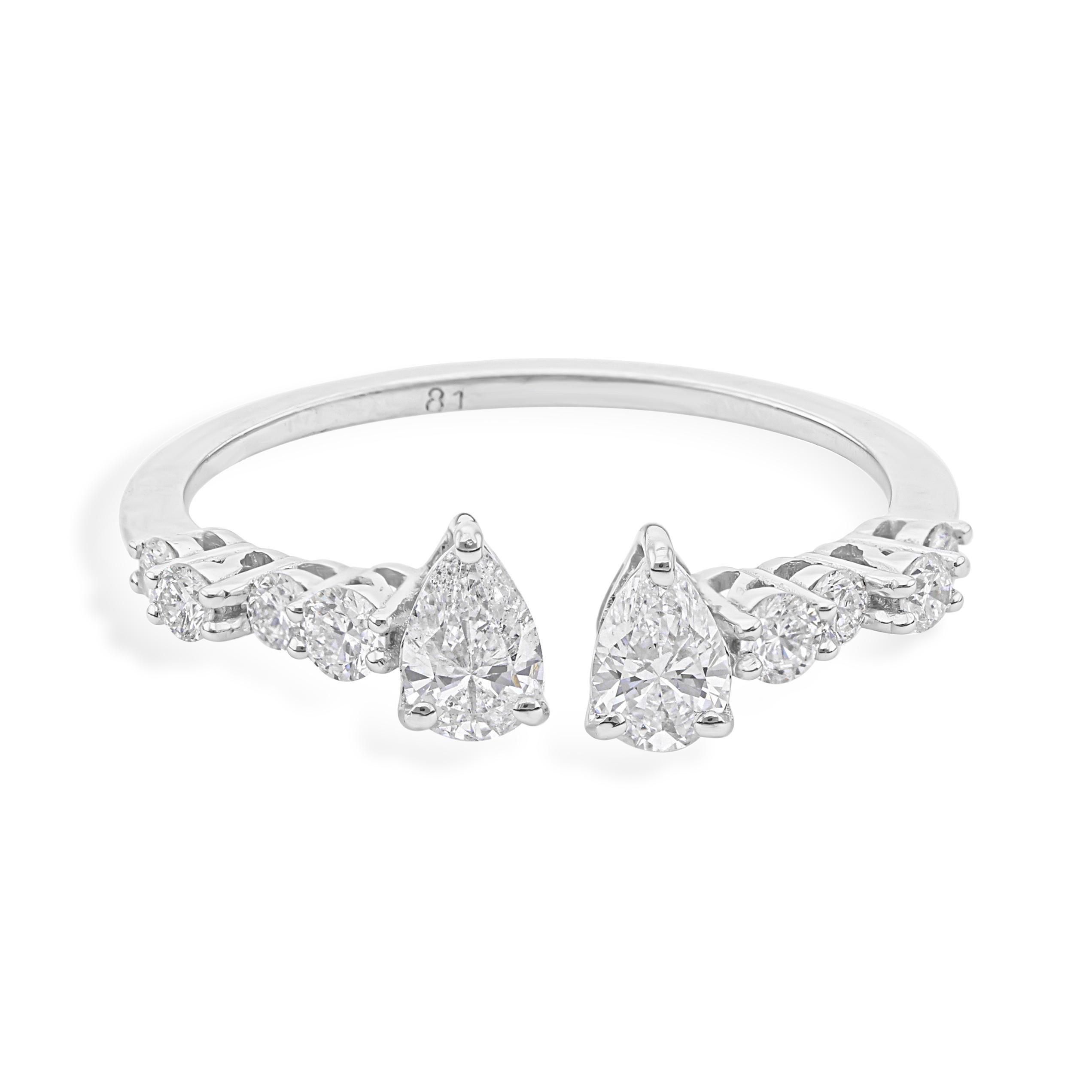 For Sale:  Dainty SI Clarity HI Color Diamond Open Ring Gift 18k Solid White Gold 7