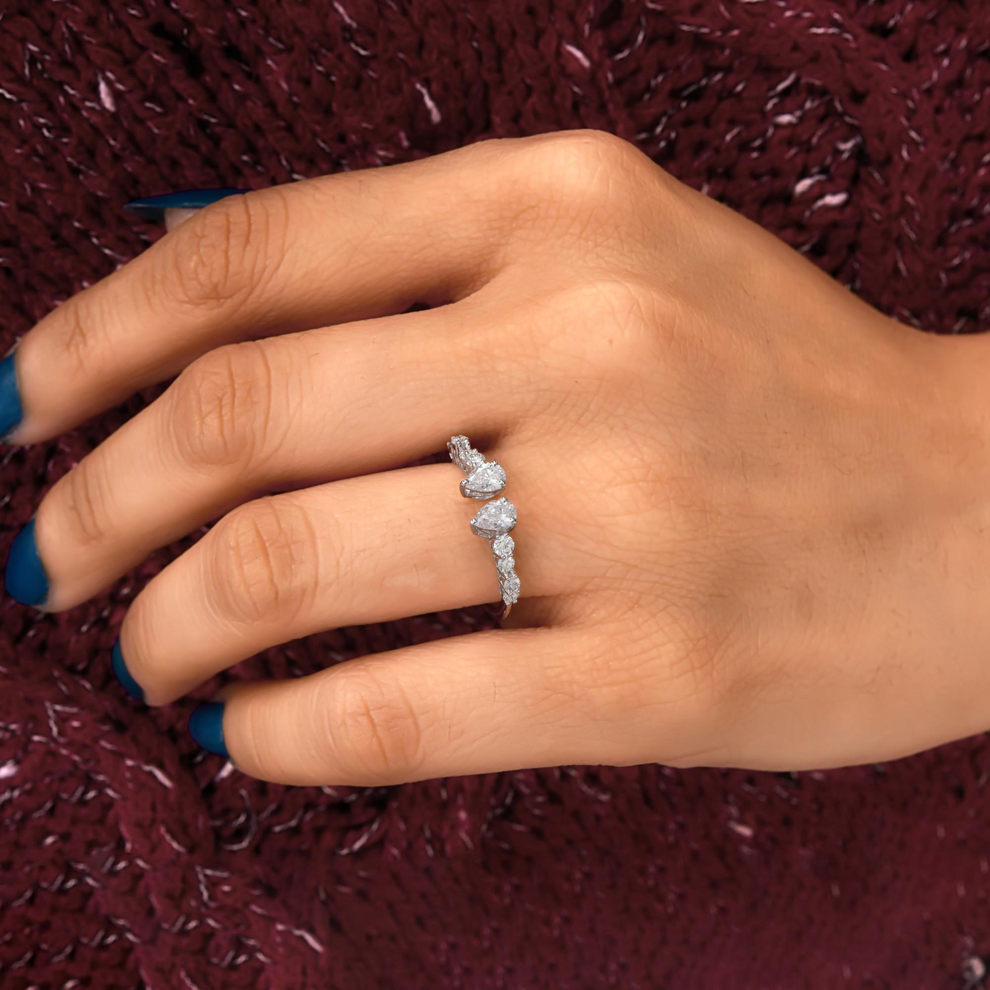 For Sale:  Dainty SI Clarity HI Color Diamond Open Ring Gift 18k Solid White Gold 8