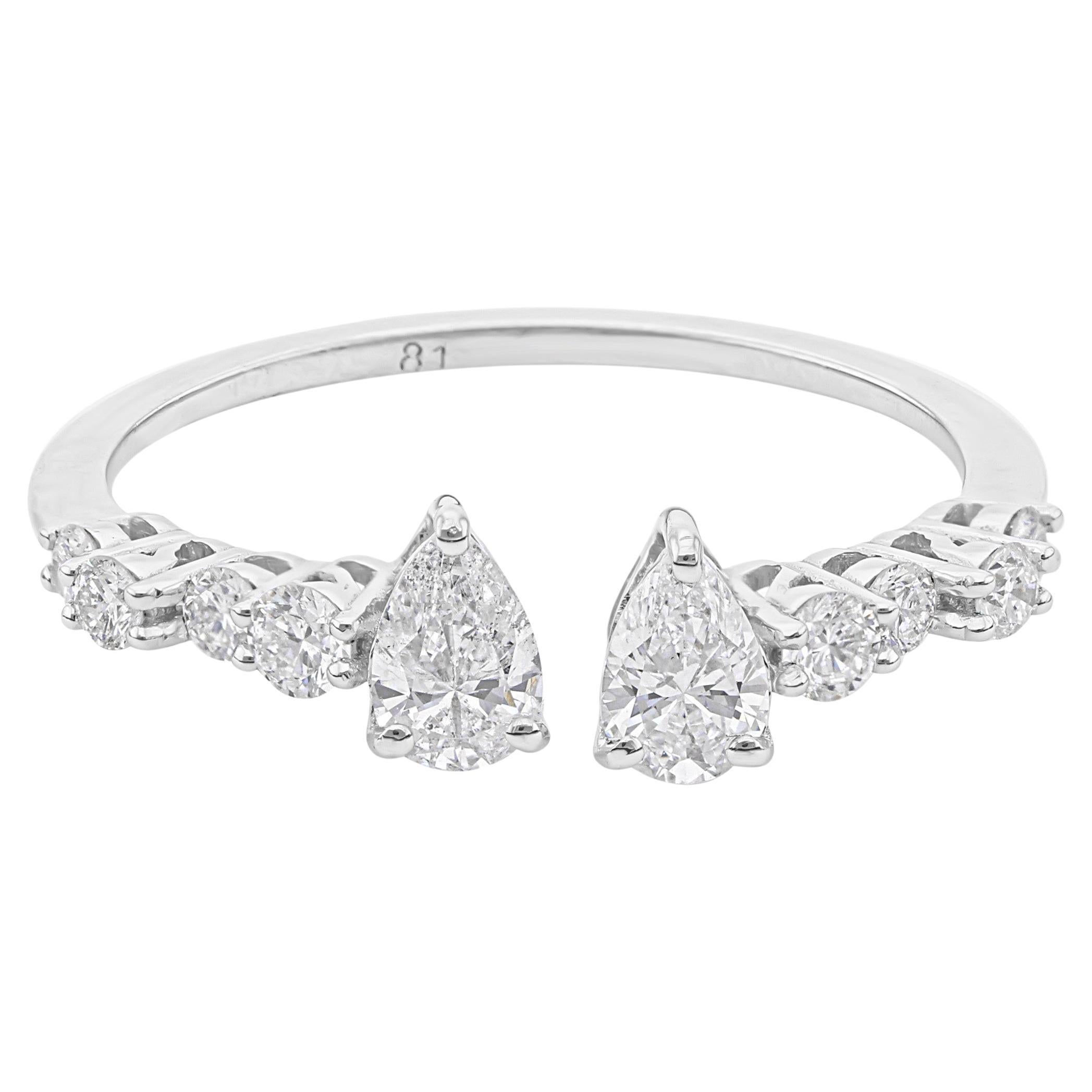 For Sale:  Dainty SI Clarity HI Color Diamond Open Ring Gift 18k Solid White Gold