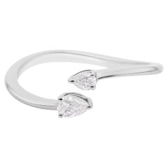 Dainty SI Clarity HI Color Natural Diamond Open Bypass Ring 18 Karat White Gold