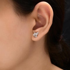 Boucles d'oreilles délicates en or blanc 18 carats avec diamant certifié SI/H