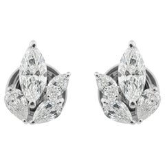 Boucles d'oreilles délicates en or blanc 18 carats avec diamant certifié SI/H
