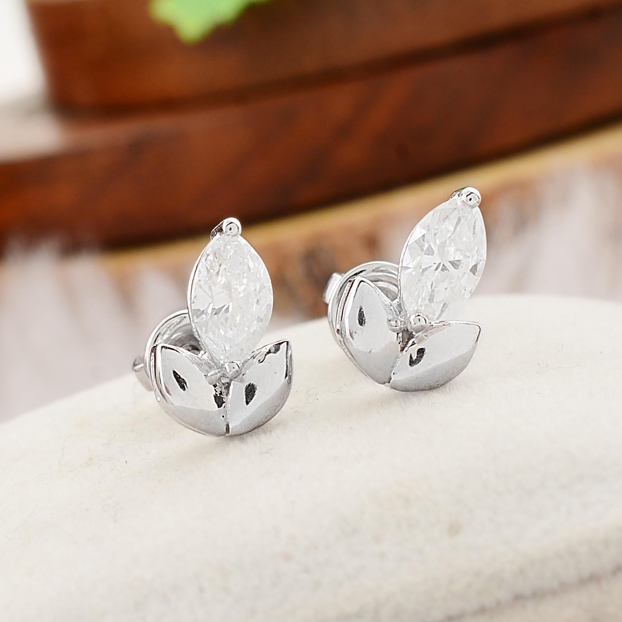 Taglio marquise Orecchini con diamanti SI/H Marquise 0,85 carati in oro bianco massiccio 10k Dainty H. H. in vendita