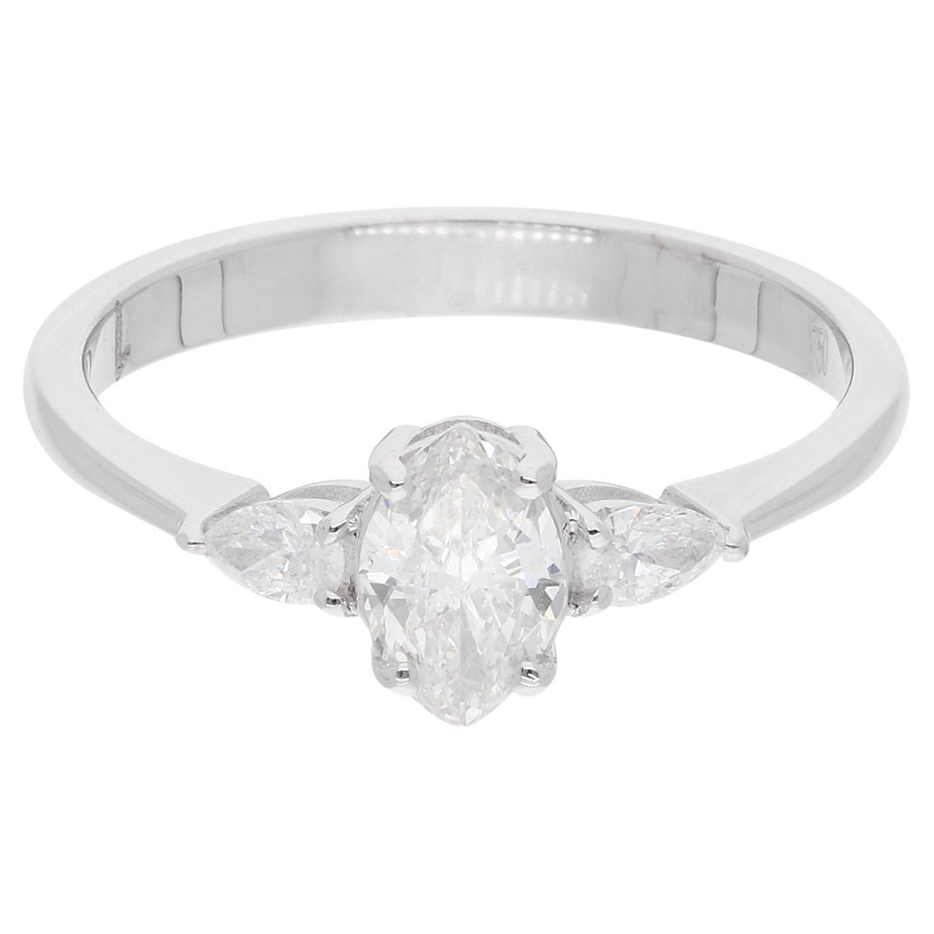 Im Angebot: Zierlicher SI/H Marquise Birne Diamant Drei Stein Verlobungsring 18k Weißgold ()
